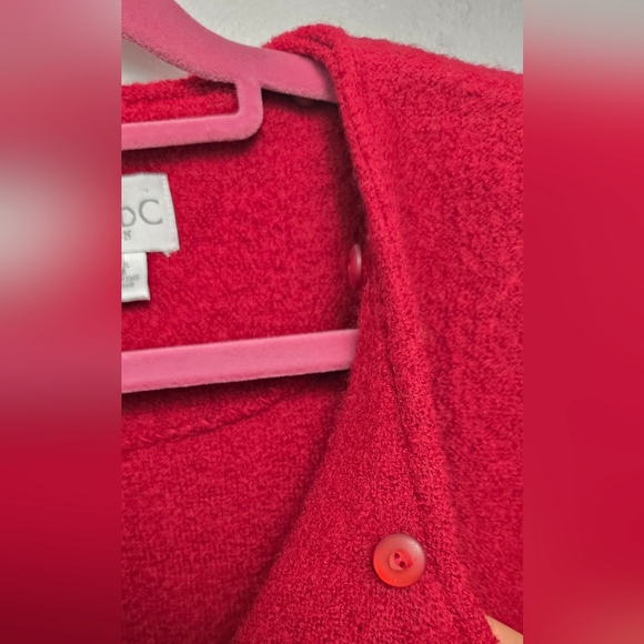 Vintage Conrad C 100% Wool Deep Red Full Zip Pocket Open Hand Beaded Cardigan - Picture 9 of 14